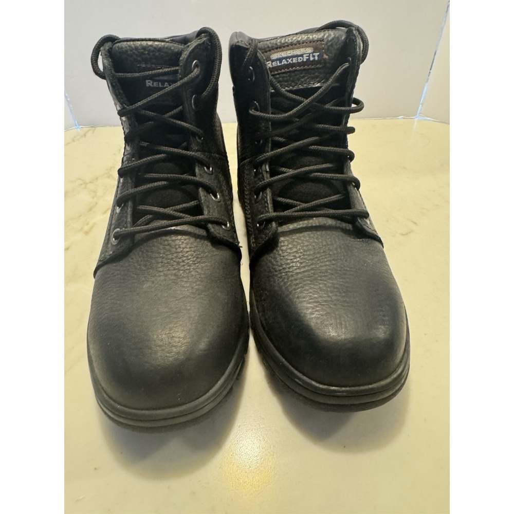 Skechers Work Relaxed Fit Slip Resistant Leather Work Boots Black Men's Size 9 - Picture 4 of 12